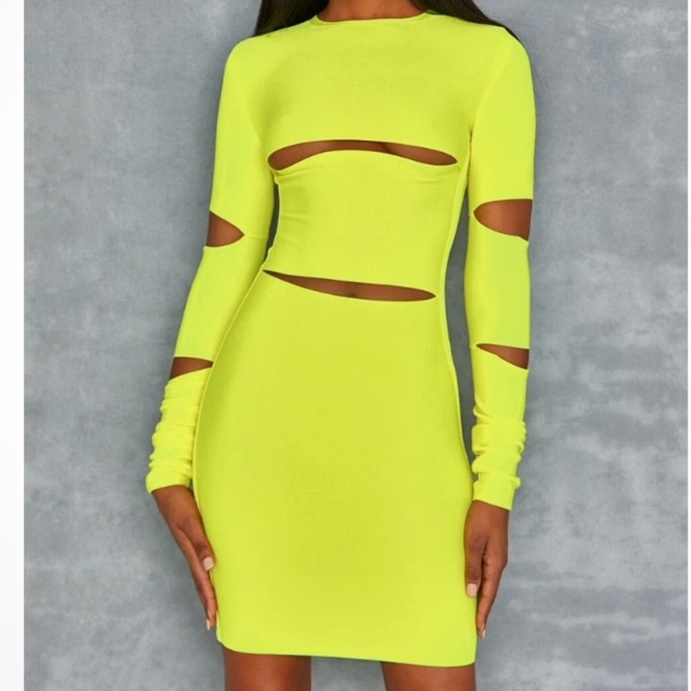 New NWOT Mistress Rocks Lime Green Long Sleeve Bodycon Dress XS
